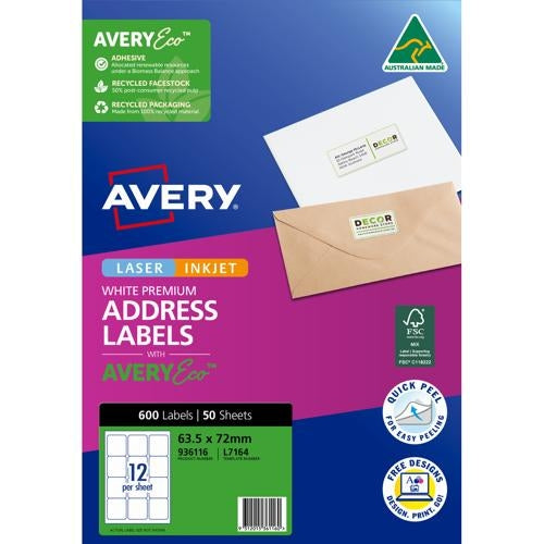 Avery Premium Adressing Labels with AveryEco  L7164  12up 50 Sheets