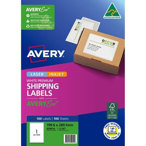 Avery Premium Shipping Labels with AveryEco  L7167  1up 100 Sheets