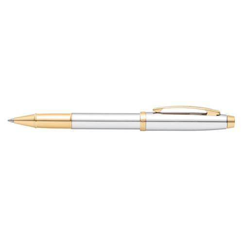 SHEAFFER 100 CHROME/GOLD TRIM PLATE ROLLERBALL PEN