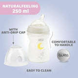 CHICCO BOTTLE GLASS: NATURAL FEELING 250ML SLOW FLOW