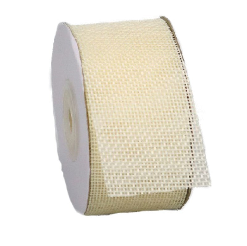 White jute-like ribbon, 4cm wide and 10m long, perfect for crafts, decorations, and adding rustic elegance.