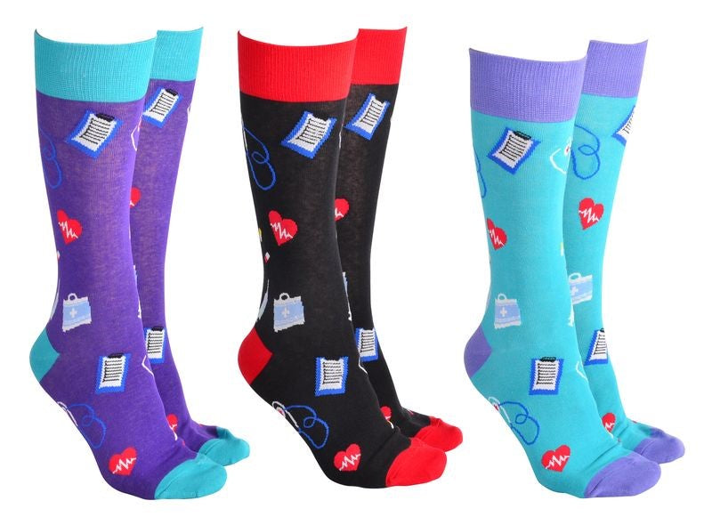 Assorted pack of six stylish socks in various colors and patterns, combining comfort, durability, and versatile style.