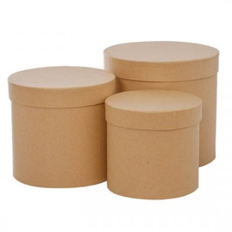 Gift Box Round Matte Kraft Set of 3, elegant kraft paper boxes in varying sizes for stylish, eco-friendly gifting.