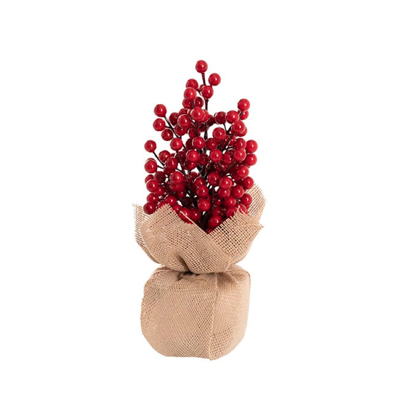 Christmas Berry Burlap Table Top Tree Red