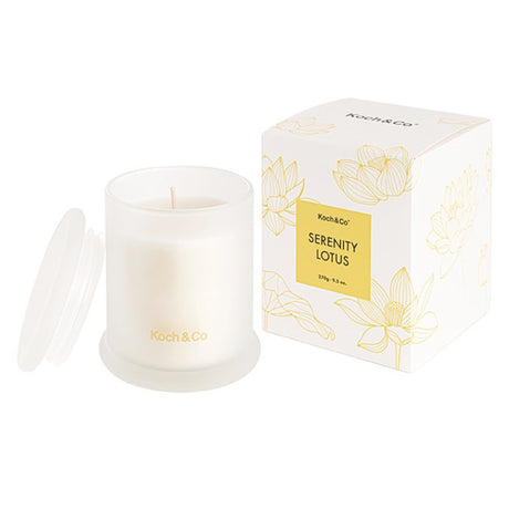 Flora Serenity Lotus scented candle, 9x10.5cm, featuring calming floral aromas for relaxation and peaceful ambiance.