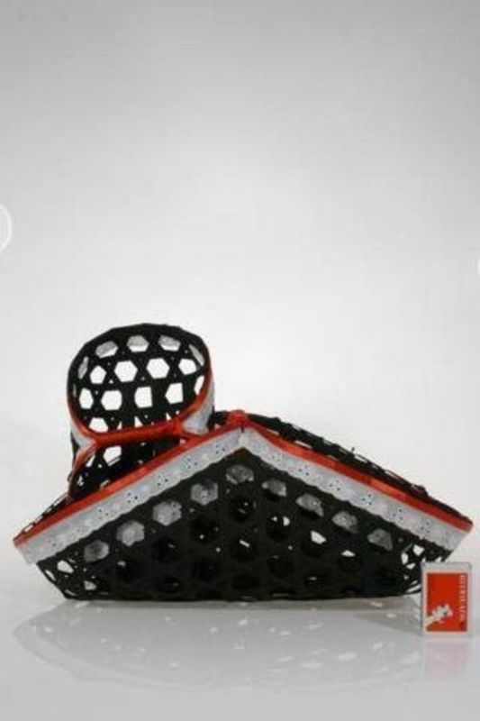 Elegant black ribbon set of 3 with petal basket design and vibrant red accents, perfect for crafts and gift wrapping.