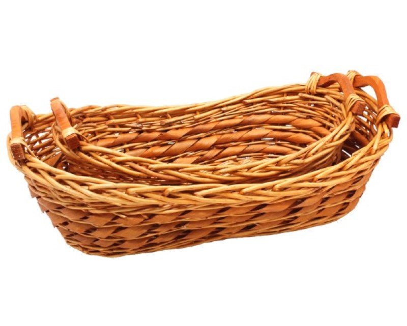 Oval Woven Basket with Handles Set of 2