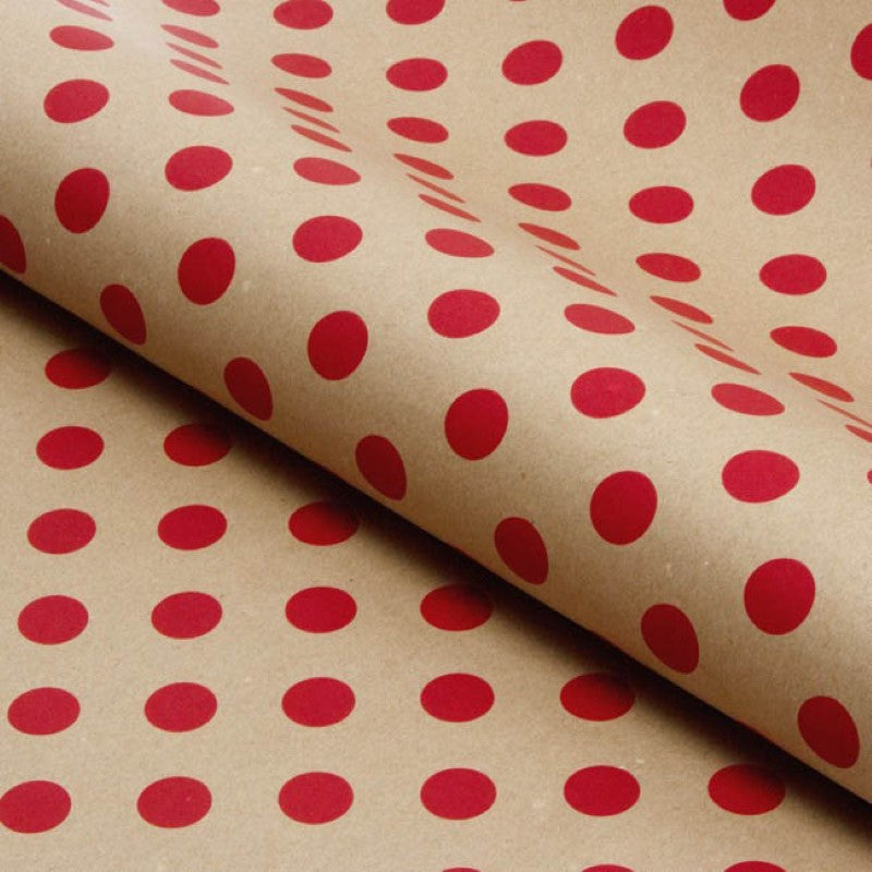 Wrapping Paper Roll Bold Dot Red on Brown Kraft 60gsm