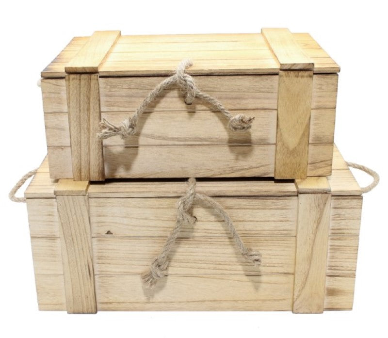 Natural Wooden Crate with Ropes Set of 2