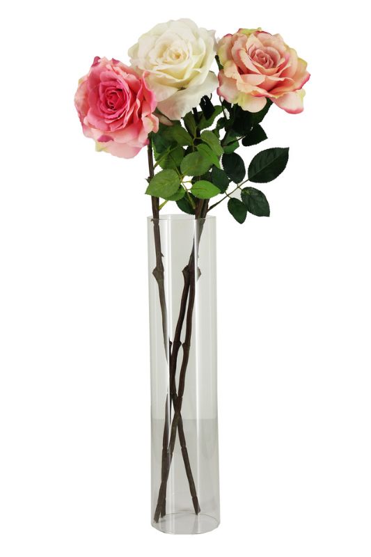 Artificial Large Open Rose -  Red - Set of 10