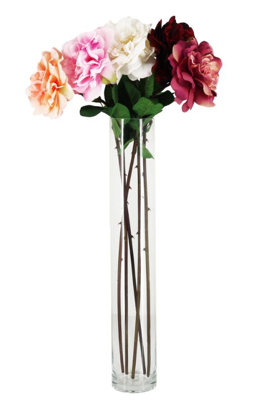 Artificial Large Open Cabbage Rose -  Pink Green - Set of 10