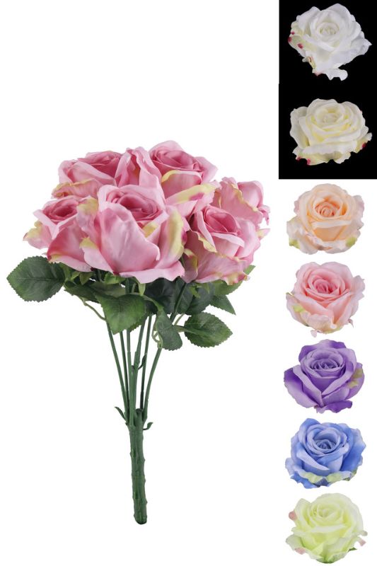 Artificial 7 Head Tea Rose Bush , -  Pink - Set of 10