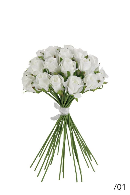 Artificial Rosebud Bush x 28 heads -  White - Set of 4
