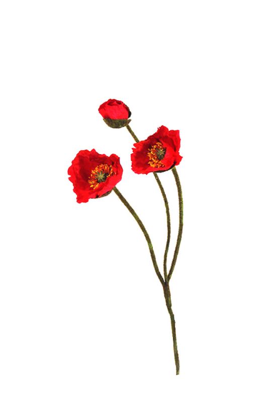 Artificial Poppy Spray 3 Branch -  Red - Set of 6