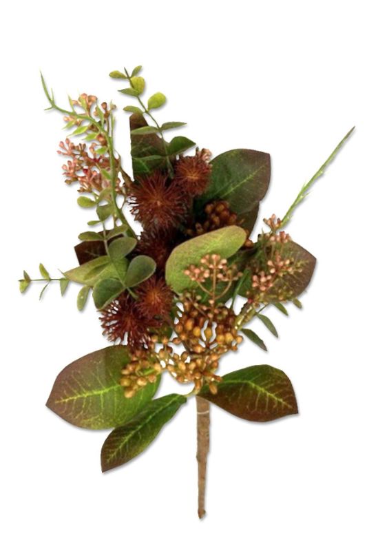 Set of 6 vibrant orange and brown artificial autumn sprays with seasonal florals, berries, and lush greenery, each 36cm long.
