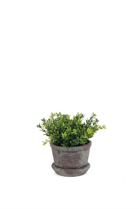 Artificial small cylinder potted plant with realistic greenery and stone finish, perfect for low-maintenance home or office decor.