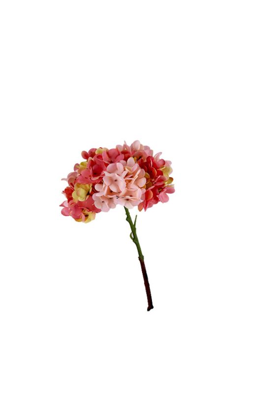Set of 6 lifelike dark red artificial hydrangea stems, perfect for floral arrangements and home decor. 36cm each.