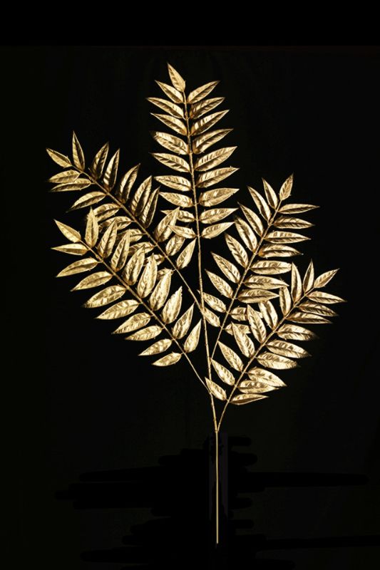 Artificial gold ash leaves branch with 5 intricately veined leaves, measuring 100cm, perfect for elegant decor or floral arrangements.