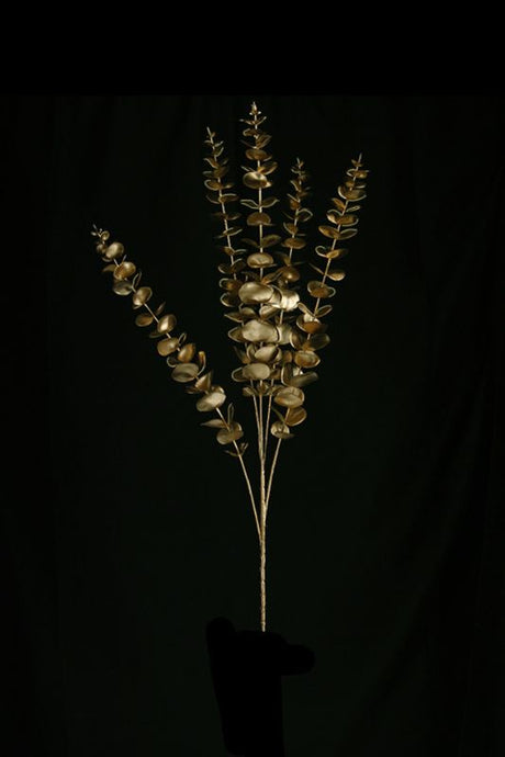 Luxurious gold artificial eucalyptus spray set of 4, 84cmH, ideal for elegant home décor and floral arrangements.