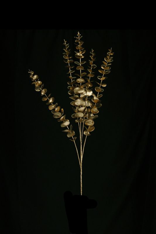 Luxurious gold artificial eucalyptus spray set of 4, 84cmH, ideal for elegant home décor and floral arrangements.