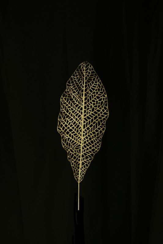 Set of 4 gold artificial skeleton jungle leaves, 60cm long, featuring bold shapes and flexible spines for elegant decor.