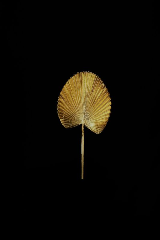 Artificial Medium Fan Palm in gold featuring lifelike palm leaves, perfect for Boho and modern decor, 42cm tall.