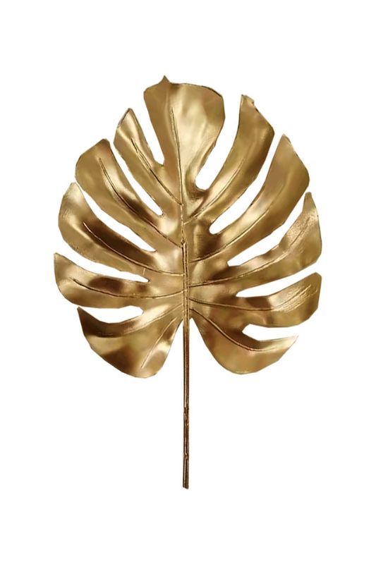 Set of 4 gold artificial Monstera split leaves, perfect for elegant home decor and versatile floral arrangements.