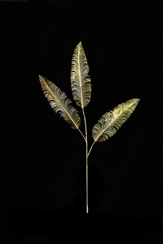 Gold artificial fern sprays set of 4, each with 3 lifelike fern pieces, perfect for elegant home decor and floral arrangements.
