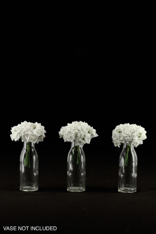 A set of 72 white mini foam rose heads (2cm each) on 10cm wires, perfect for elegant decor and DIY arrangements.