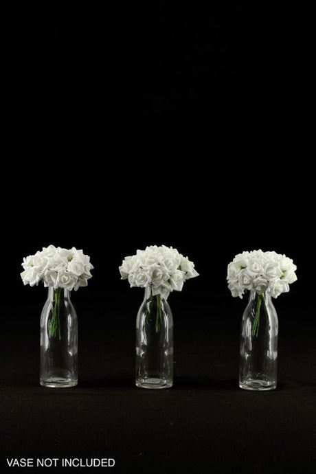 A set of 72 white mini foam rose heads (2cm each) on 10cm wires, perfect for elegant decor and DIY arrangements.