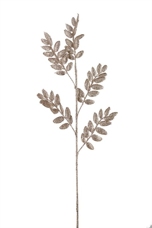 Artificial Glitter Gum Leaf Spray -  Champagne - Set of 6