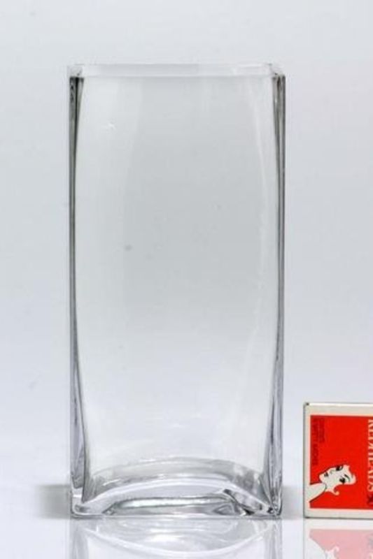 Set of 12 clear square glass vases, ideal for floral arrangements and home decor, measuring 9x9x21 cm.