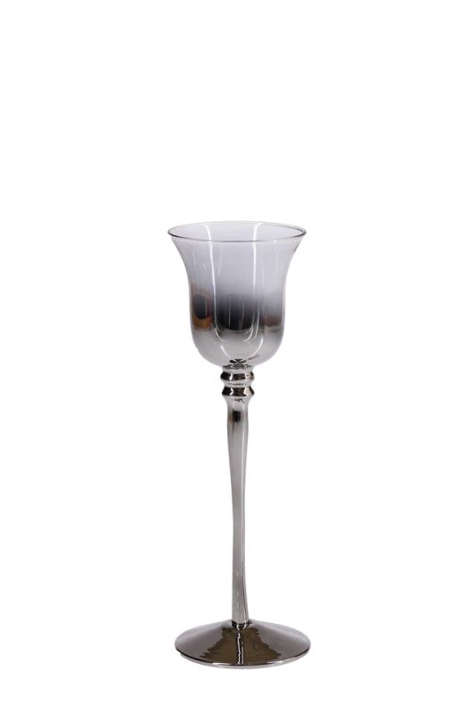 Elegant set of 4 glass T-light holders with silver stems, perfect for creating a warm ambiance in any room.