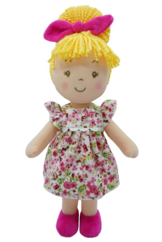 Adorable Margot Ragdoll plush toy dressed in a pink floral dress, perfect for cuddles and imaginative play, 33cm tall.