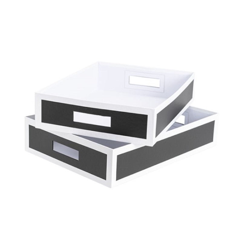 Rigid Hamper Tray Small Black with White Edge Set 2