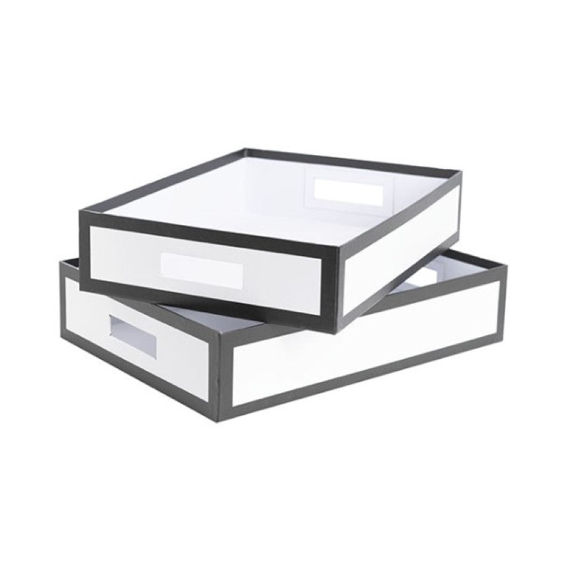Rigid Hamper Tray Small White with Black Edge Set 2