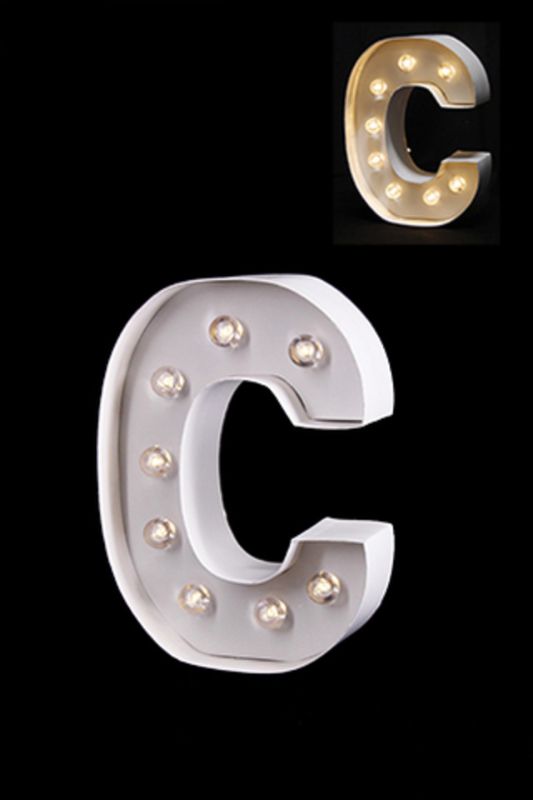 Gloss Card LED Letter 'C' in warm white, 205mm tall, perfect for home decor and personalized events.
