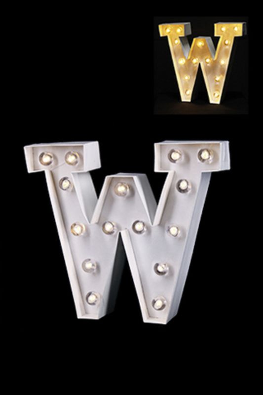 Gloss Card LED Letter 'W' in warm white, 205mm tall, ideal for cozy home decor and events, requires 2 AAA batteries.