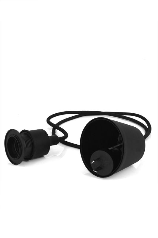 E27 Festoon Pendant in Black, 1.2m length, max 60w, ideal for stylish lighting in dining and outdoor spaces.