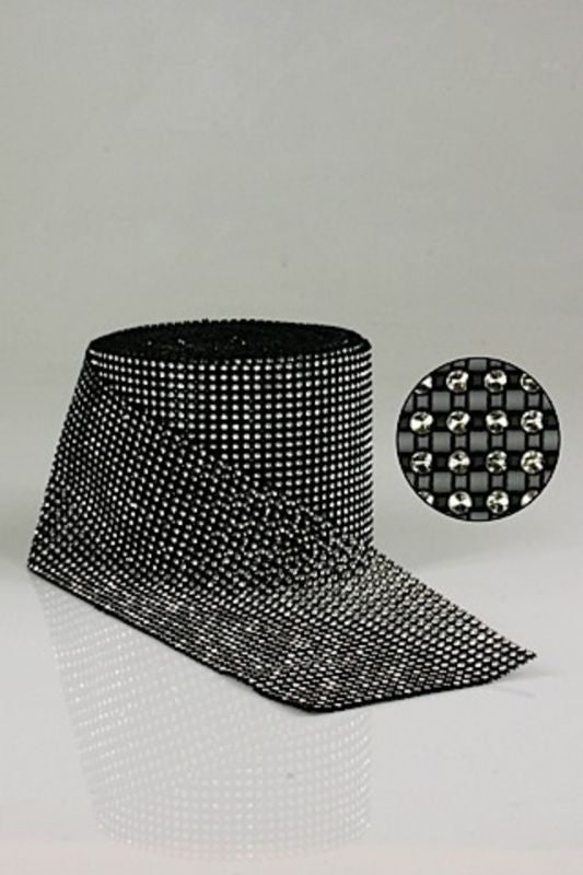 Black diamante mesh jumbo roll, 12cm x 9m, versatile ribbon for elegant wedding and party decorations.