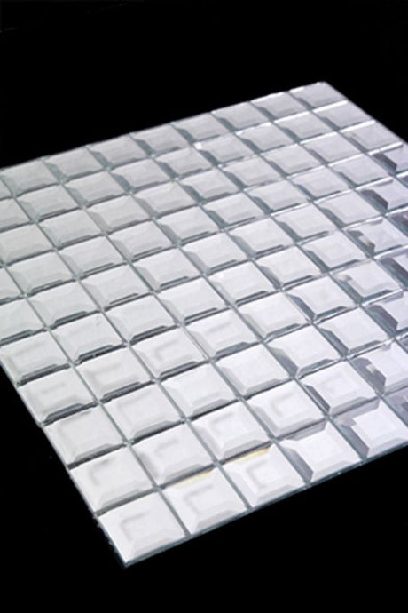 5 Facet Mirror Tile Sheet in silver, 30x30 cm, featuring a chic five-faceted design for elegant interior decor.