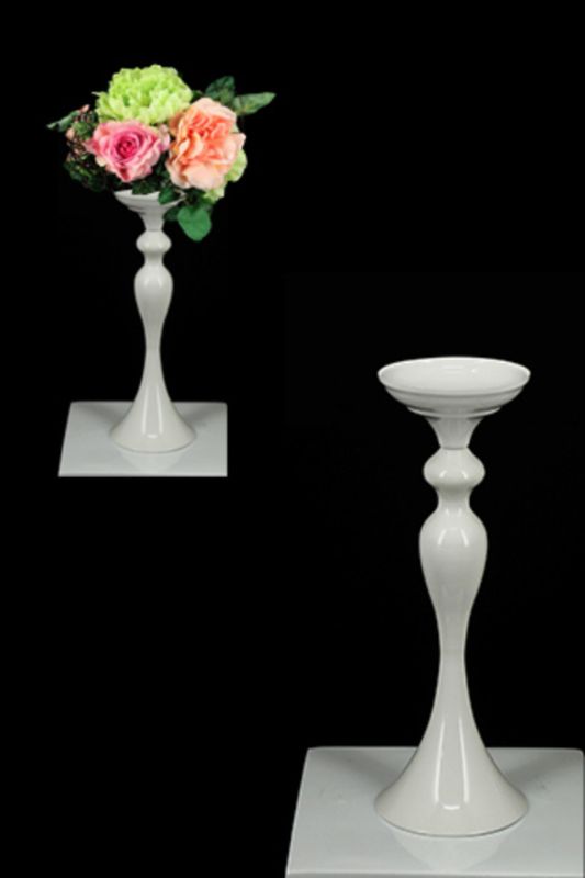 Small White Exotic Table Pedestal, 32cm high, perfect for flower arrangements and adding sophistication to home decor.