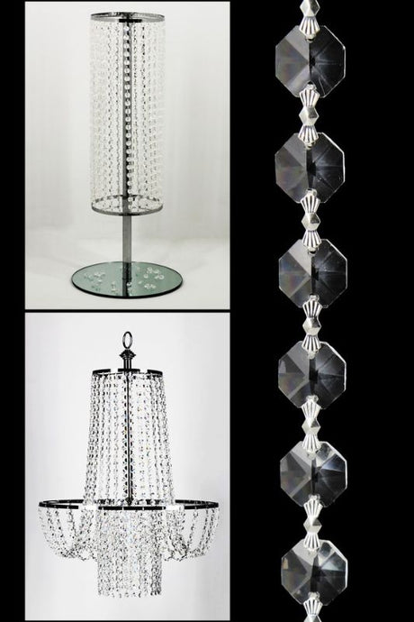 Clear decorative garland featuring octagonal silver links, ideal for elegant event decor or home accents, set of 50.