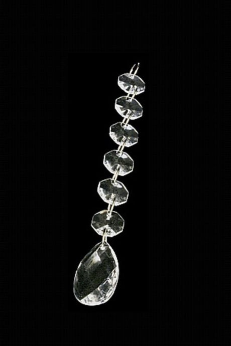 Clear decorative garland set of 12 featuring 6 octagonal crystals and 1 large teardrop, perfect for elegant home decor.