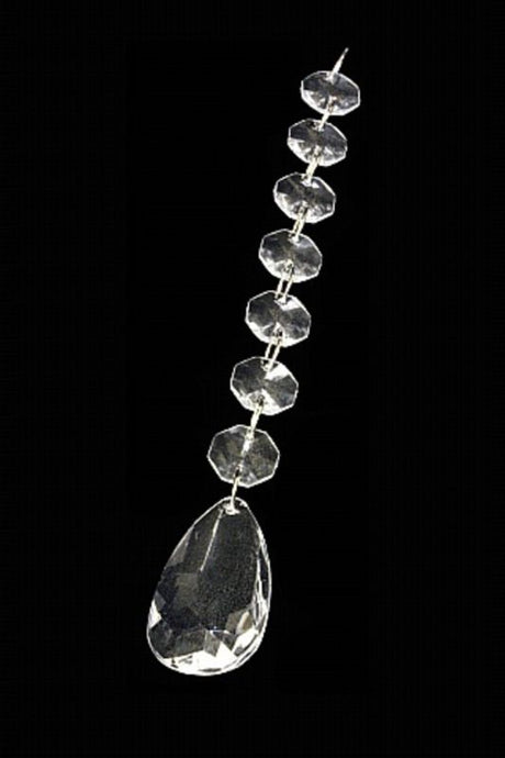 Crystal clear decorative garland set of 12 with 7 octagonal pieces and 1 large tear drop, perfect for elegant event décor.