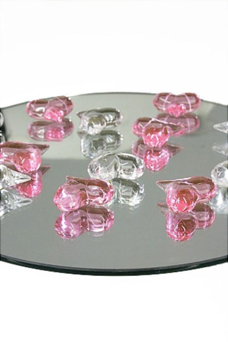 Clear acrylic scatter hearts (approx 75) for table decor, measuring 34mm, perfect for weddings and celebrations.
