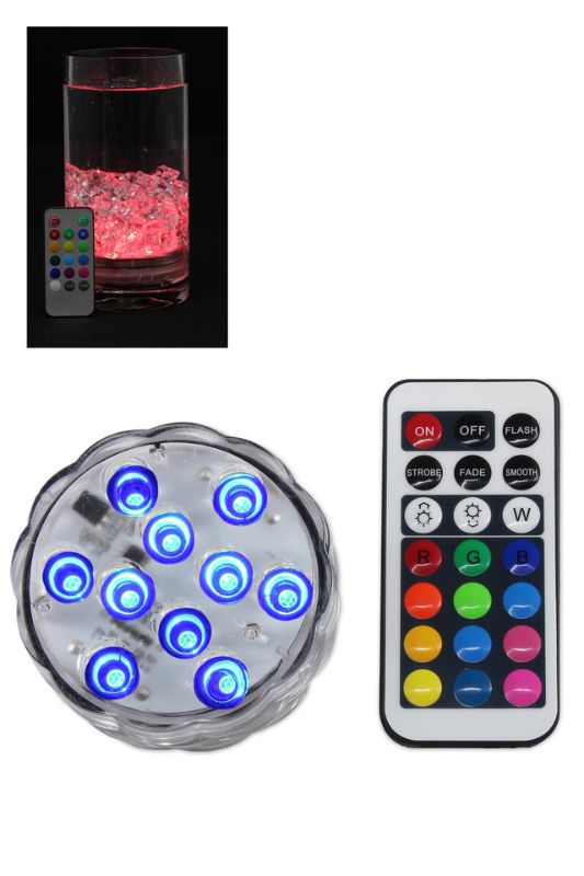 Set of 4 RGB submersible lights with remote, perfect for enhancing pools or aquariums with vibrant colors.