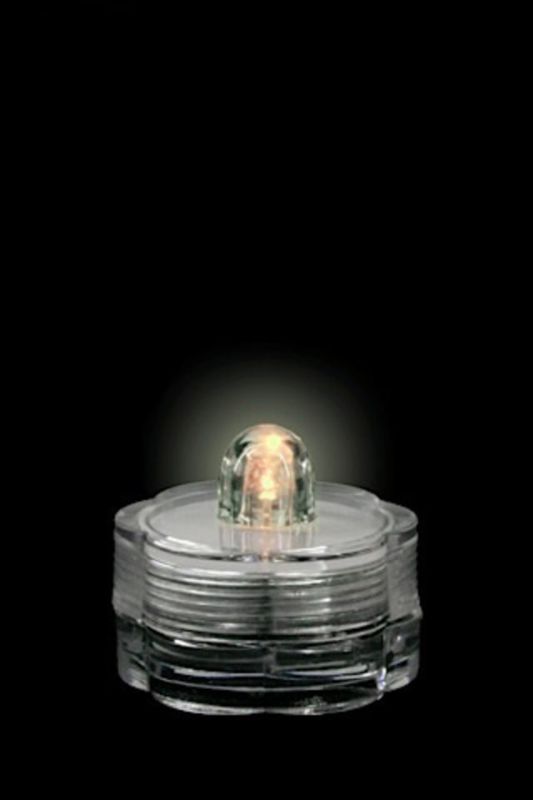 Warm white submersible LED tealights ideal for centerpieces, weddings, and outdoor gatherings; set of 24, battery-operated.