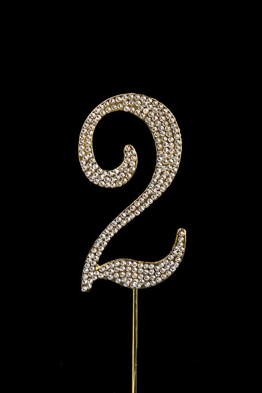 Gold Diamante Cake Number 2 topper adorned with shimmering diamantes, perfect for milestone birthdays and elegant celebrations.