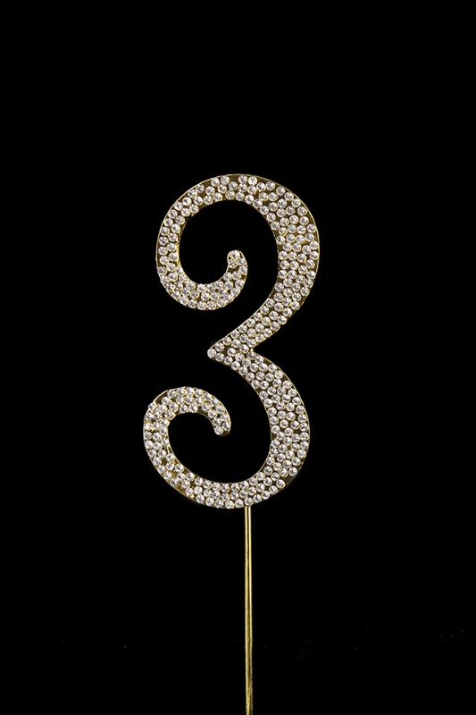Gold Diamante Cake Number 3 topper with sparkling embellishments, perfect for birthdays and celebrations.